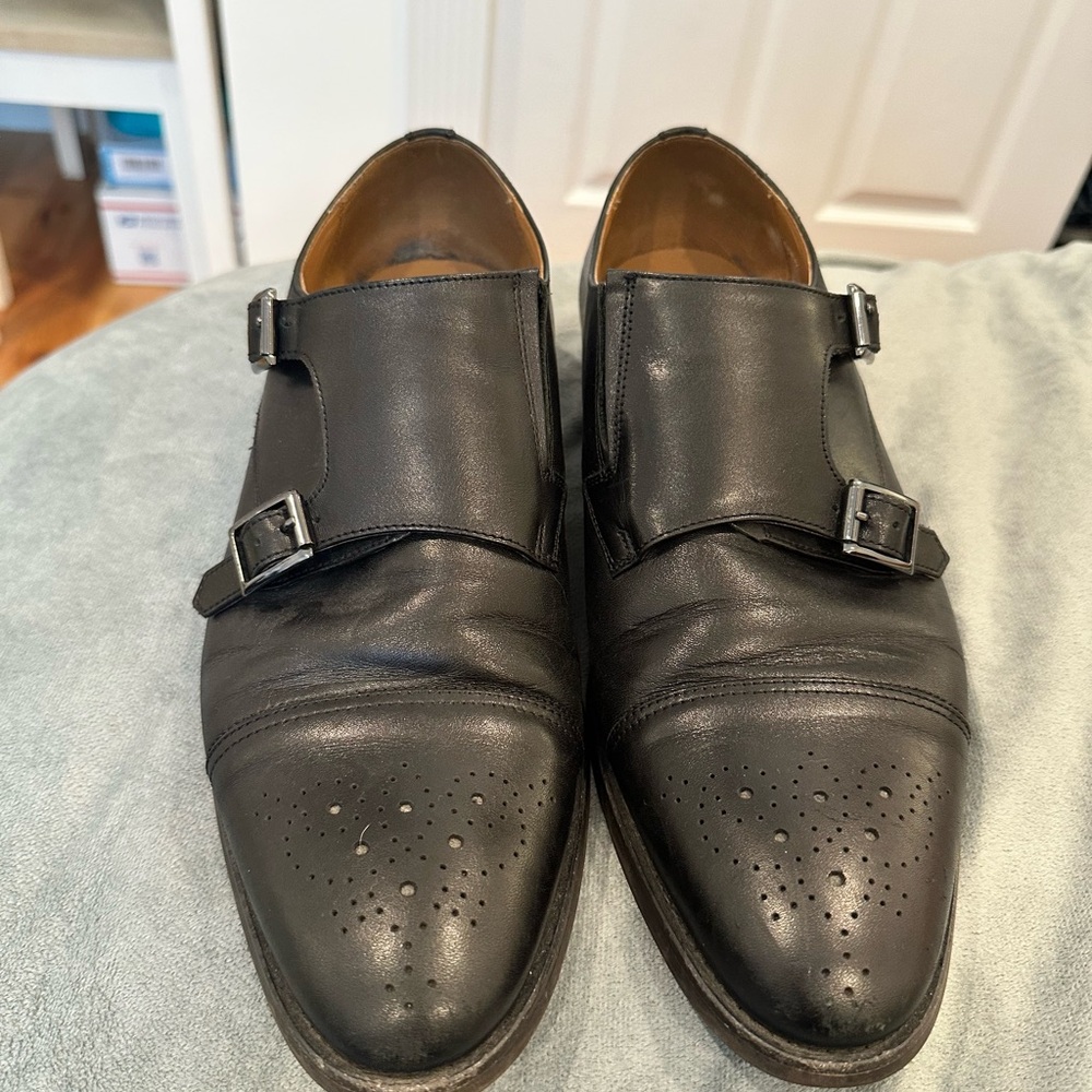 Men's Black Leather Double Monk Strap Shoes